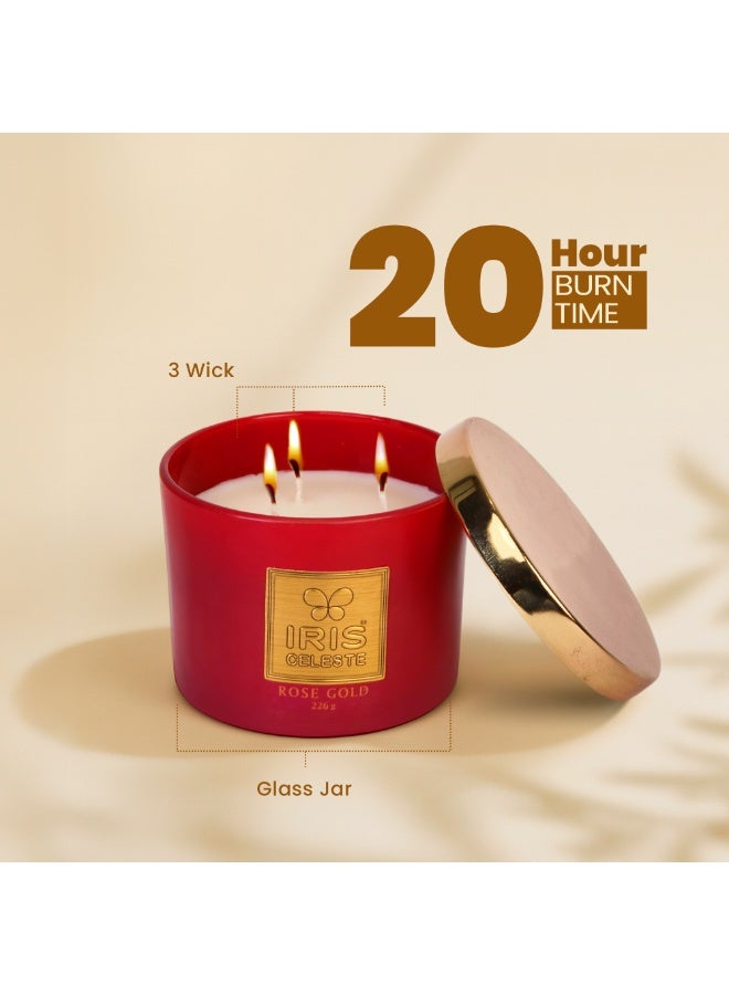 IRIS CELESTE شمعة جرة ذهبية وردية مع غطاء - 226 جرام، شمعة معطرة بثلاث فتائل 8 أونصات | عطر زهور دافئ | مثالية لهدايا رمضان والعيد، الاحتفالات، التأمل وتعبئة الغرف - Image 5